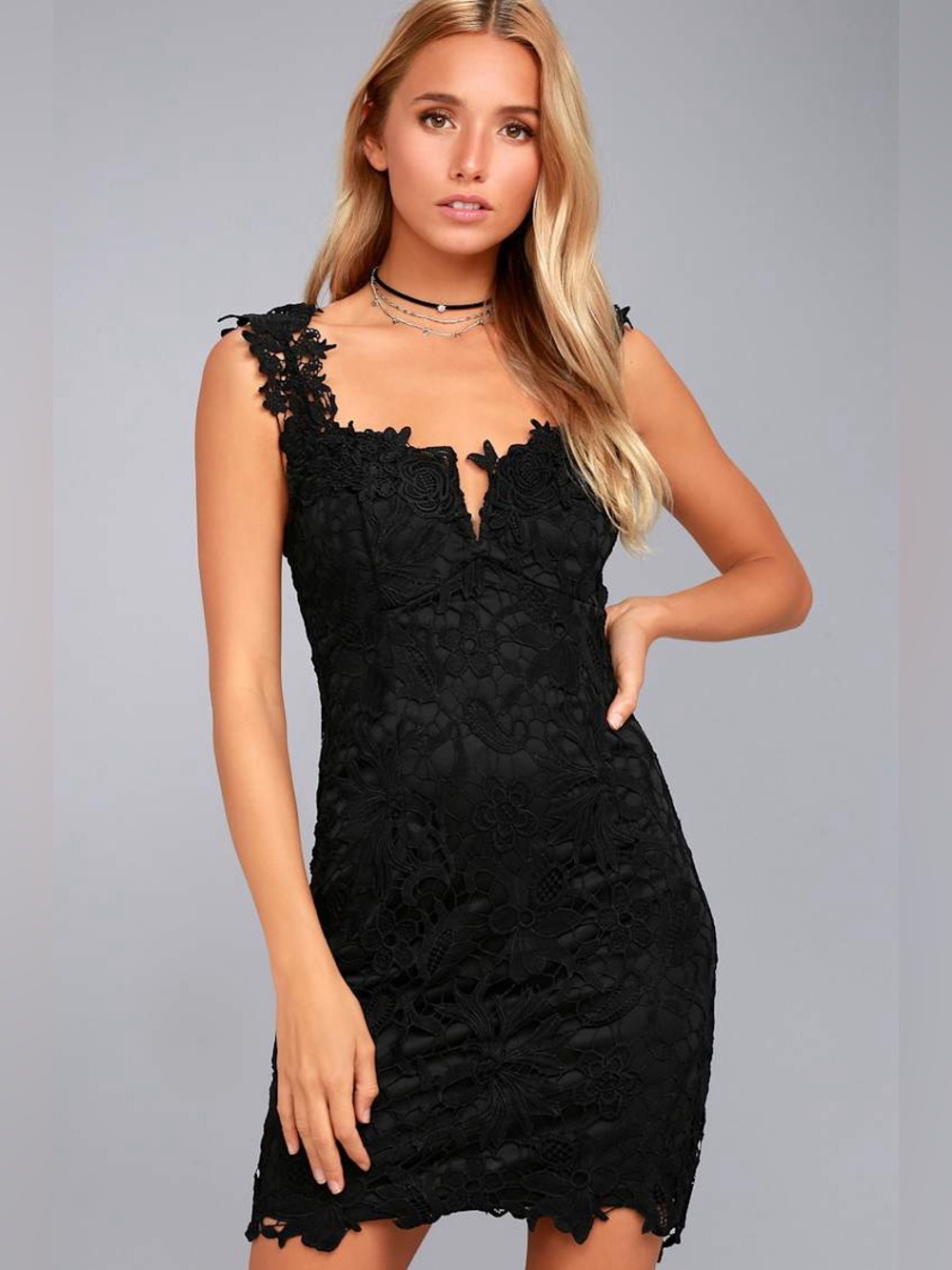 Lulus Black Floral Lace Dress